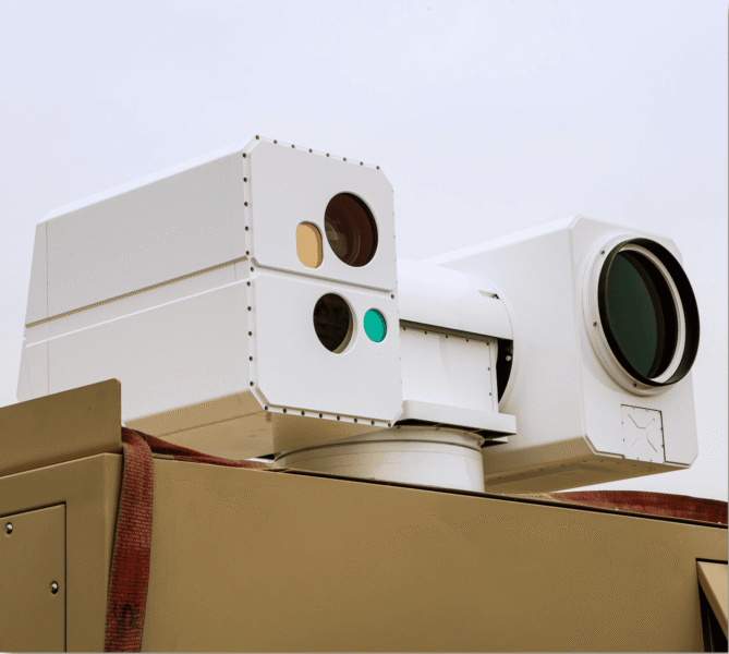 Fenix counter-UAV laser complex electro-optical turret mounted on a vehicle roof